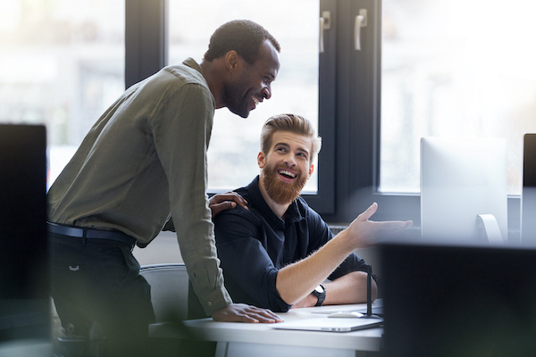 Two people working together